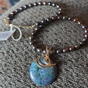 Fresh Water Peacock Colored Pearls And Ruby Fuchite  Necklace